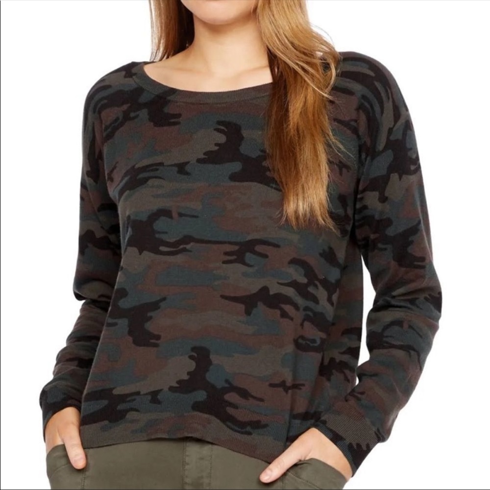 Sanctuary Spot-On camouflage long sleeve lightweight knit sweater fall